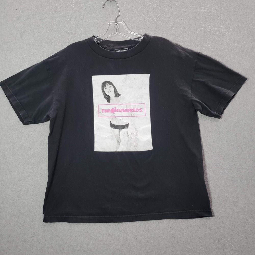 The Hundreds Women Top Medium Black Shirt Logo Model Gril Graphic Short Sleeve
